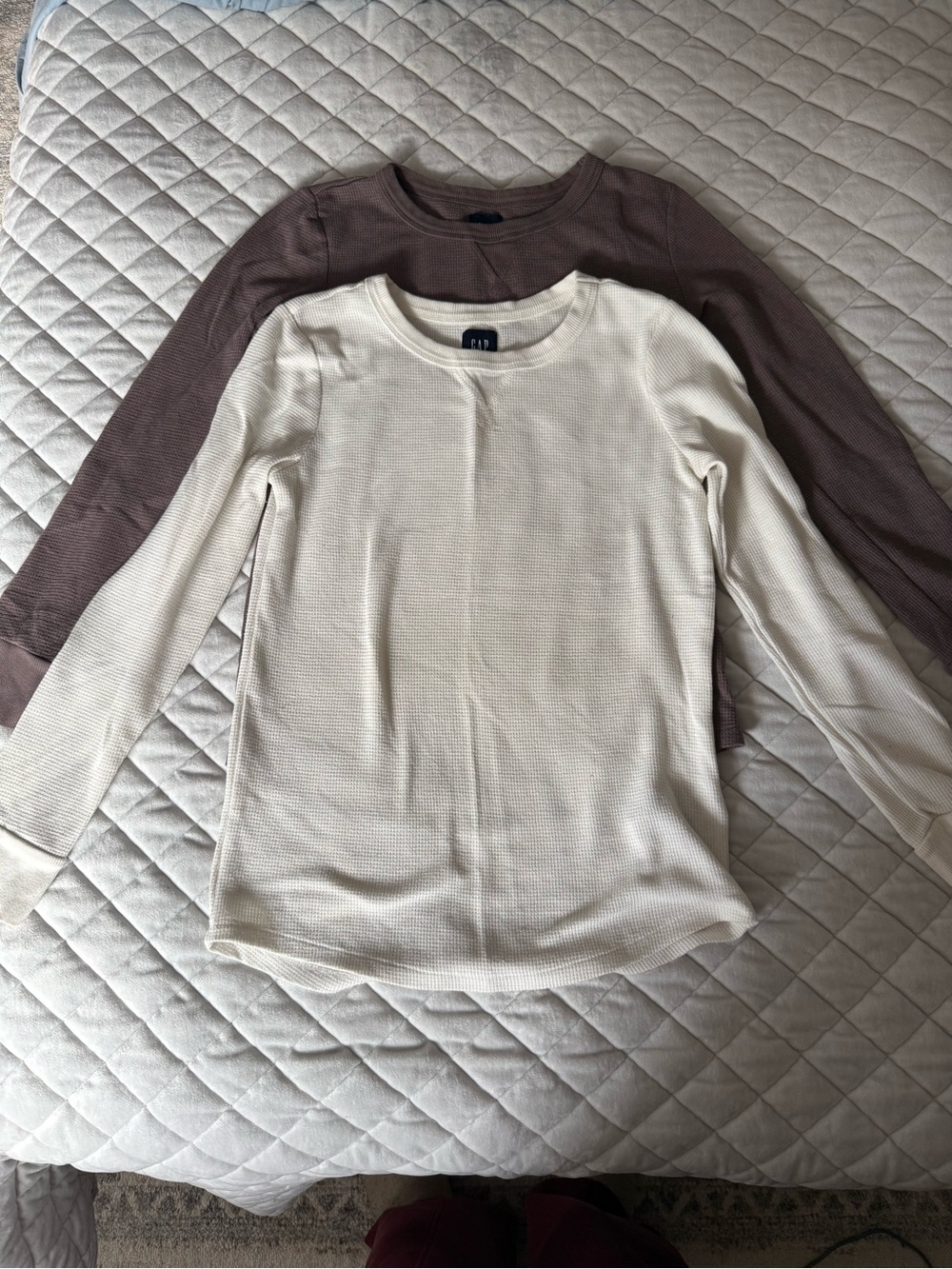 GAP Maternity Waffle Long Sleeve Tees - Cream & Mushroom Brown